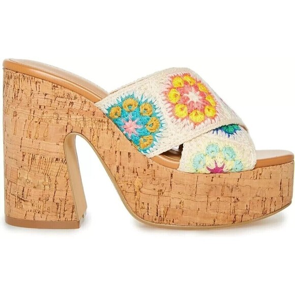 Madden Girl Women’s Ramblee Open Round Toe Crisscross Heels Bright Crochet 10 M - Picture 3 of 6